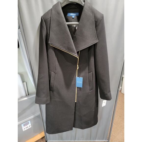 NWT $500 Cole Haan Wool Blend Full Zip Collar Coat Women's 10 Black C4 - Picture 11 of 17